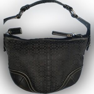 Coach Signature Jacquard Leather Trim Buckle Hobo Handbag 1460